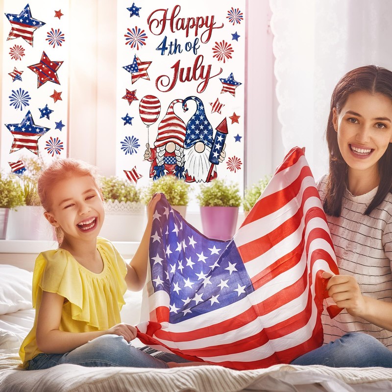 Whaline 6 Sheets Patriotic Window Clings Happy 4th of July