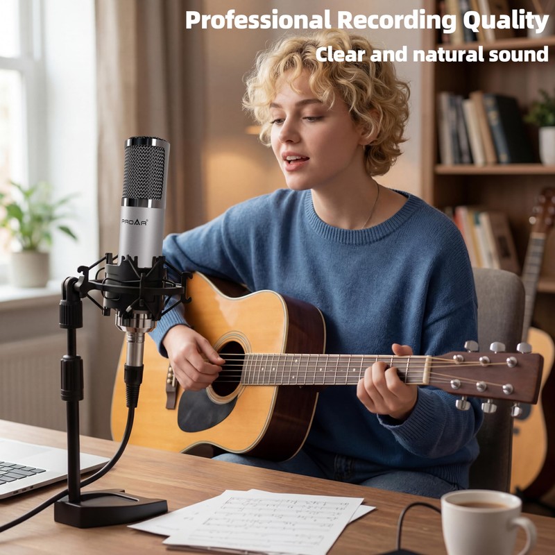 PROAR Studio Microphone, Professional Cardioid XLR Condenser Recording Mic Voice