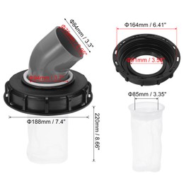 sourcing map 163mm IBC Lid Filter Cover, 45° Plastic IBC Tote Hose Adapter 1000L Rainwater Tank Container with Washable Nylon Filter for 275 Gallon Water Tanks, Black/Gray
