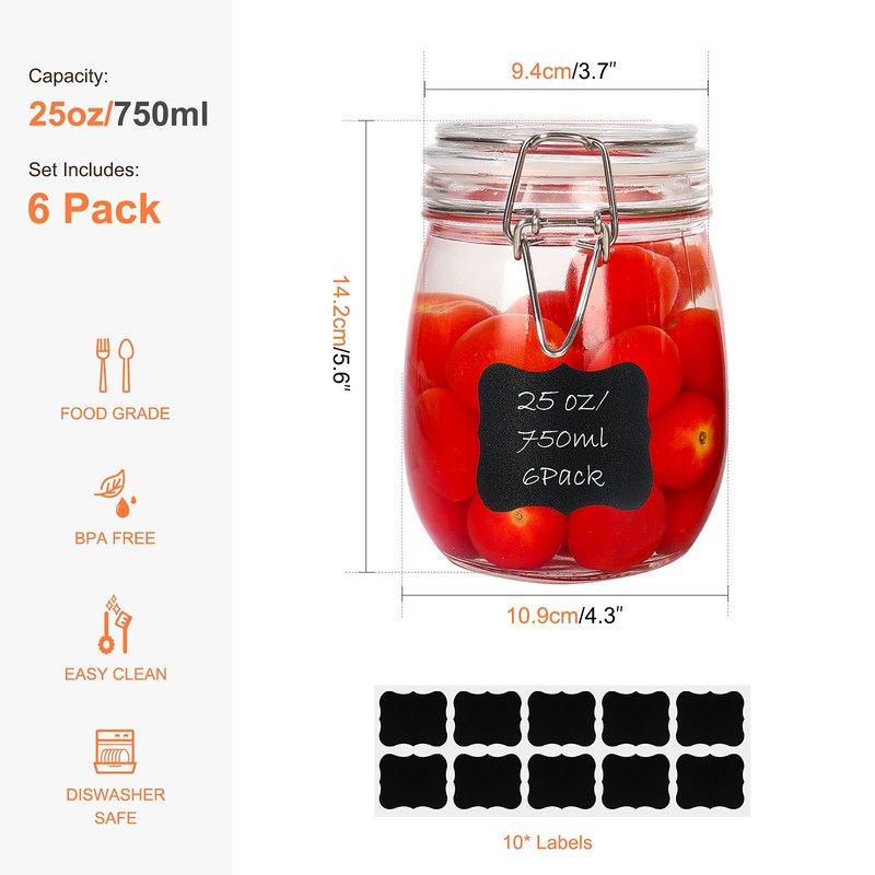Betrome 25 oz 6 Pack Clear Glass Jars With Airtight