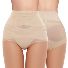 FANELIK Tummy Control Shapewear Panties for Women High Waisted Body Shaper Underwear Beige