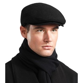 Comilaka Men's Flat Cap Barret Cap Gatsby Peaked Cap Adjustable Newsboy Cap Beret Hat Autumn Winter 55-59 cm, black