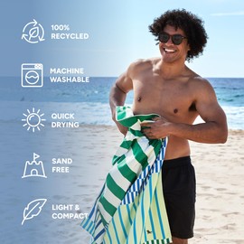 Dock & Bay Beach Towel - Quick Dry, Sand Free - Compact, Lightweight - 100% Recycled - Includes Bag - Blueberry Spritz, Extra Large (200x90cm, 78x35)