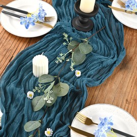 U-LIAN Teal Cheesecloth Table Runner 10ft Boho Gauze Cheese Cloth Table Runner 35x120 Inch Rustic Sheer Table Runner for Wedding Bridal Baby Shower Birthday Party Table Decoration