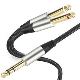 Tunghey 2m 1/4" Insert Cable, Stereo to Dual Mono Y Splitter, TRS to 2 TS Breakout Audio Cable for Amplifier, Speaker, Professional Audio Equipment Connections