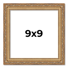 Poster Palooza 9x9 Frame Antique Gold Wood Picture Square Frame - Picture Frame Includes UV Acrylic, Foam Board Backing, & Hanging Hardware!