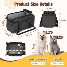 YUDODO Portable Dog Car Seat for Small Dogs, Center Console Pet Car Bed Carseat Fits 0-12 lbs, Anti-Slip Puppy Cat Travel Bag Carrier PU Leather Black