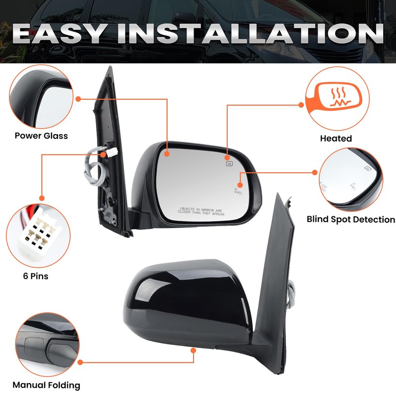 Right Passenger Side Mirror Compatible with Toyota Sienna 2013-2017 Heated,