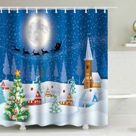 FOYOUHA Christmas Shower Curtain, Fabric Shower Curtains, Xmas Tree Bathroom Shower Curtain Set, Winter Holiday Shower Curtain, Home Bathroom Decor, 72"x72"(White)