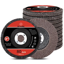 SI FANG 80 Grit Flap Discs 4" x 5/8 Inch Aluminum Oxide 10 Pack Angle Grinder Attachm...
