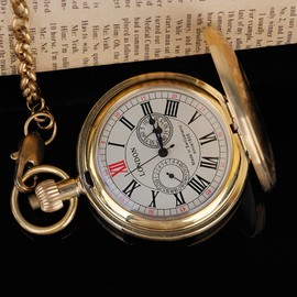 Mens Vintage Antique Copper London Pocket Watch Gold Steel Mechanical Men Watch with Chain