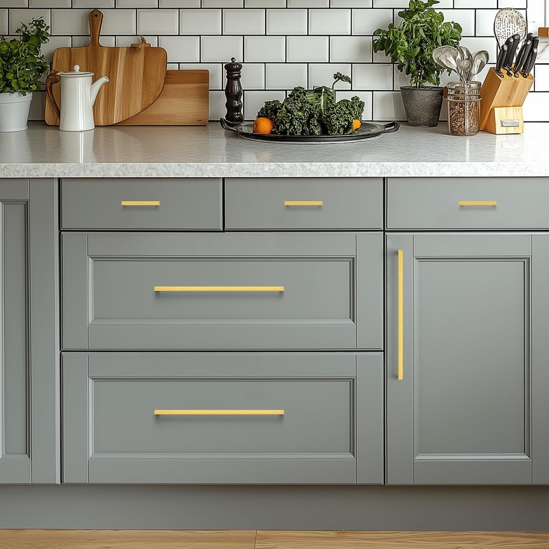 HOME EDIT 5 Pack Gold Square Kitchen Cabinet Handles 12-3/5