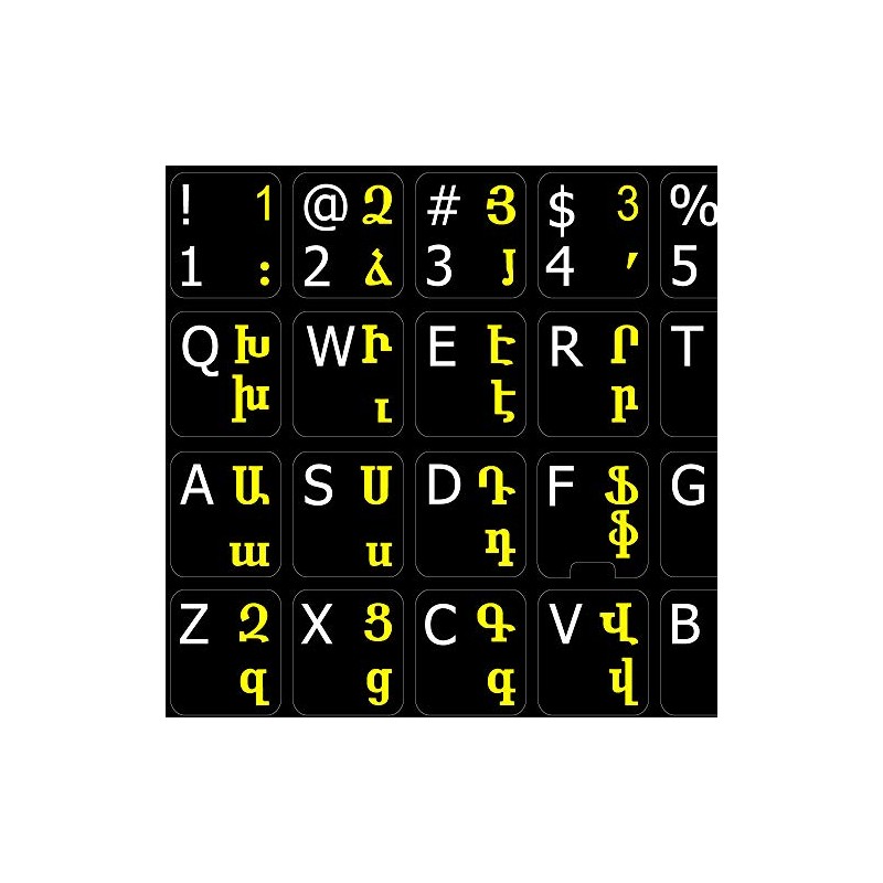 ARMENIAN-ENGLISH NON-TRANSPARENT KEYBOARD STICKER MATTE BLACK BACKGROUND