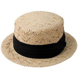 LEK HATTER RAFFIA BOATER HAT RH-200 Men's Raffia Hat, Cankan Hat, Straw Hat, Mid-folded Hat, Spring, Summer, Autumn, Men's Hat, Black, M