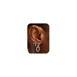 VIDONIO 4 Pairs Silver Earrings Set, 925 Sterling Silver Stud Earrings, Hypoallergenic Hoop Earrings, Dainty Stacks Small Huggie Earrings, Shiny Cubic Zirconia Cartilage Earrings Gifts for Women Girls