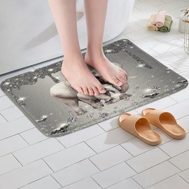 Elephant Bath Mat Sliver Sequin Fluid Art Outdoor Rug 16"x24",Crystal Diamond Bath Rugs African Safari Animals Outdoor Doormats,Jungle Wildlife Bathroom Decor