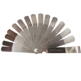 Offset Feeler Gauge Set by EAGems, for Measuring Gap Width or Thickness - Includes 16 Blades Imprinted with Inches and Millimeters, between .005-.020 inch / .127-.508 mm