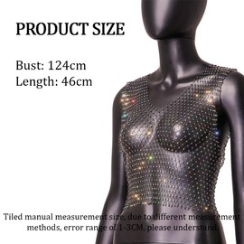 ORGYAML Festival Top Women's Glitter Rhinestone Shiny Mesh Body Chain Tops - Sparkling Bikini Crop Top for Women, Black Rhinestone Tops, for Night Club Party Festival