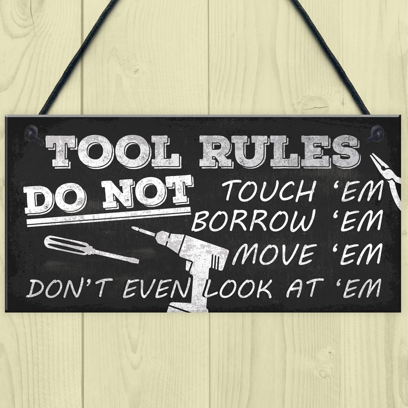 RED OCEAN Funny Tool Rules Garage Man Cave Workshop Shed