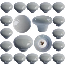 Perphin Ceramic Drawer Knobs 20 Pack Grey Porcelain Cabinet Knobs for Home Decor, Round Ceramic Dresser Handles for Kids Room, Cupboard, Nightstand with 3 Sized Screws