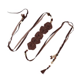 ILuvatar Women's Silk Ribbon Braid Tassel Knotted Belt - Coffee, 72 Inches, Jade Decor, Bohemian/Gypsy/Punk & Western Wedding Dress Decoration Style Waist Rope with Handmade Flowers - One Size