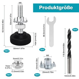lbxtswpl Adjustable Feet M8 x 50 mm, Pack of 12 Adjustable Bases, Machine Feet