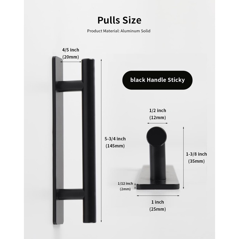 BaiNong 2 Pack Stick on Handle 5-3/4 inch Matte Black