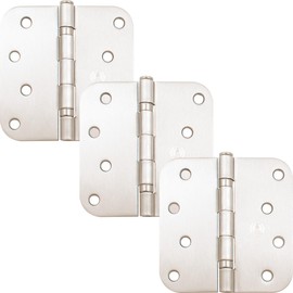 Stone Harbor Hardware 4" Ball-Bearing Door Hinges, 5/8" Radius Corner, Satin Nickel, 3-Pack