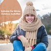 Women Winter Knit Warm Hat Beanie Scarf Gloves Set Pom