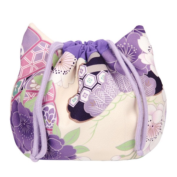 OTAKUMARKET Drawstring Bag, Yukata Bag, Cat Shape, Small Hakama, Drawstring