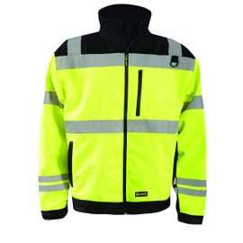 OccuNomix LUX-M6JKT-YL Water Resistant & Breathable M6 Soft Shell Jacket with 6 Pockets & D-Ring, 3 Season Design, Class 3, 100% ANSI Polyester, Large, Yellow (High Visibility)
