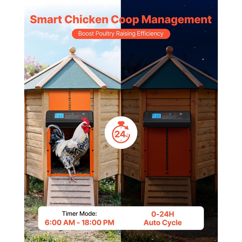 VEVOR Automatic Chicken Coop Door, Battery Powered Chicken Coop Door