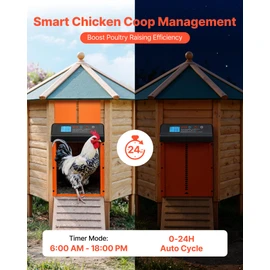 VEVOR Automatic Chicken Coop Door, Battery Powered Chicken Coop Door with Timer & Manual Setting, Anti-Pinch Security, Durable Aluminum Alloy, Chick Run Gate Opener with Waterproof Sealing, Orange
