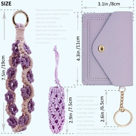 BIHRTC Boho Wristlet Bracelet Wallet with Handmade Net Chapstick Holder Handmade Daisy Flower Keychain Wrist Lanyard Keyring Floral Bangle Keychaind for Women Car Key Keyring Holder, Pink Purple,