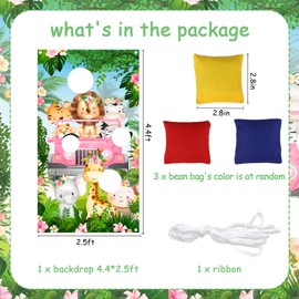 Safari Animals Toss Games Banner with Bean Bags, Jungle Animal Party Game for Girl, Safari Animals Photo Background for Wild Animals Party Supplies Zoo Party Jungle Theme Birthday Decorations