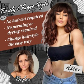 Colorfulpanda Medium Brown Short Bob Wigs for Women Wavy Wigs with Fringe Natural Heat Resistant Synthetic Hair for Daily Use and Cosplay 16 inch