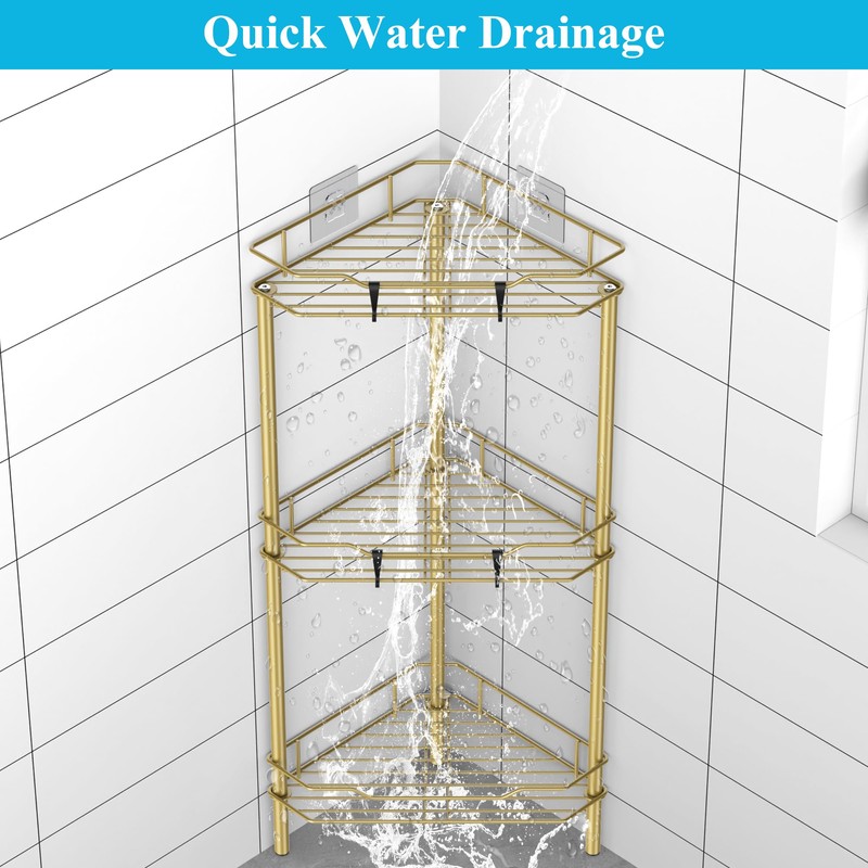 HuggieGems 3 Tier Floor Standing Corner Shower Caddy Organizer Shelf