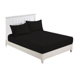 R&Z Plain Luxury Polycotton Fitted Sheet Single, Double, King, Super King, 4FT (Black, SIngle)
