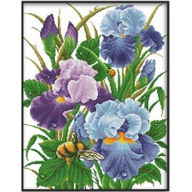 Qeerysew Cross Stitch Kits Stamped Full Range of Embroidery Starter Kits for Beginners DIY -Iris 2(Printed) 14CT16.5×20.5 inches