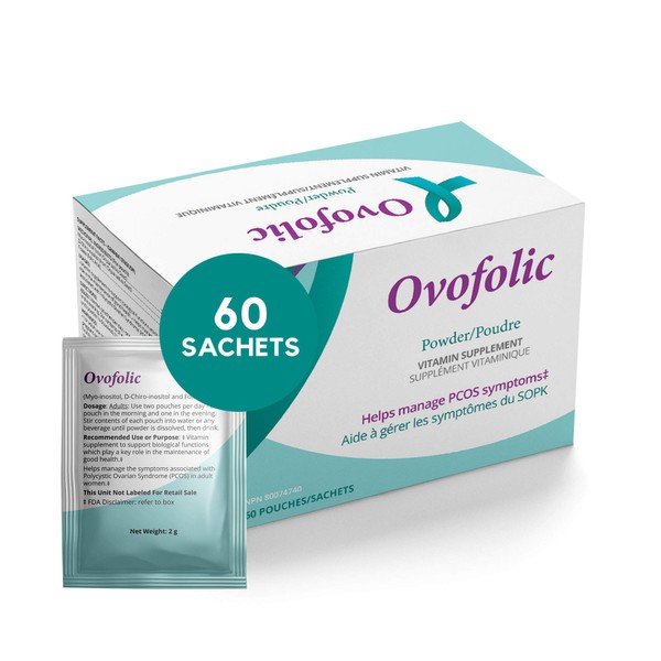 Ovofolic PCOS Supplement for Women - Boost Fertility, Hormonal Balance, and PCOS Support - Myo-Inositol, D-Chiro Inositol, Active Folate - High Potency PCOS Supplements (60 Servings, Sachets)