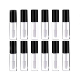 Ericotry 12PCS 3ML Mini Refillable Empty Lip Gloss Balm Tube Bottle Portable DIY Containers Vials with Lipbrush Black Cover for Travel and Home Use