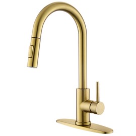 Tohlar Gold Kitchen Faucet with Pull Down Sprayer, Gold Kitchen Sink Faucet for 1 or 3 Hole, Modern Stainless Steel Sink Faucet with Deck Plate for Farmhouse Laundry Rv, Brushed Gold