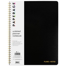 PAPERAGE Undated Daily Planner & To Do List Notepad (Black), 8.5 in x 11 in, Spiral Bound Planner Notebook for Work, School or Home, 104 Lined Pages With Date Tracker for Plans & Notes