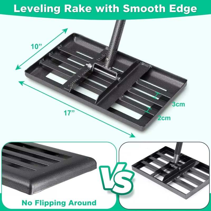 Nicecho Heavy Duty 17"x10" Lawn Leveling Rake w/ 60" Adjust