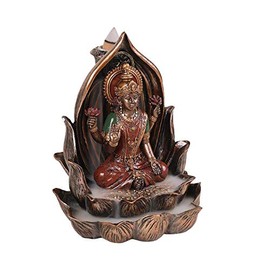 Pacific Giftware Sacred Hindu Goddess Lakshmi Sitting on Lotus Flower Resin Home Decor Backflow Burner