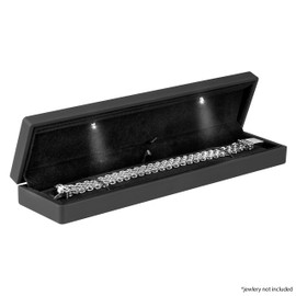 Noble Bracelet Box with LED Light - Unique Necklace Chain Bracelet Display Case Jewelry Box with Velvet Interior (Black)