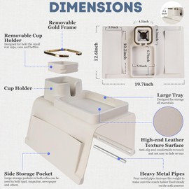 Couch Cup Holder with Tray & Dual-Sided Storage Pocket, Large Silicone Sofa Armrest Tray, Non-Slip & Spill-Resistant Couch Drink Holder Caddy, Multifunctional Couch Arm Organizer
