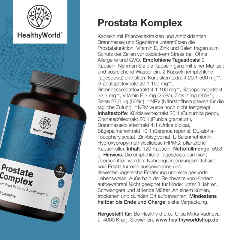 HealthyWorld® Prostate Complex - For Men - 120 Vegetable Capsules