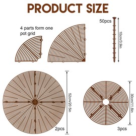 YGAOHF Soil Cover for Indoor Plants, 2 Pcs 20.8" and 3 Pcs 11.8" Plant Pot Grid Cover Protectors from Animals with Stakes, Plastic Cuttable Flower Cover for Cat Digging Stopper, Baby Safety, Brown