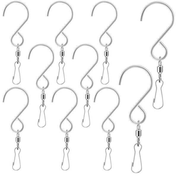 BZKSER Hanging Hook - 10-Piece Rotating Hook Clip, Rotating Windproof S-Hook Clip for Hanging Wind Chimes, Flower Baskets, Bird Cages and Party Accessories (90 mm)